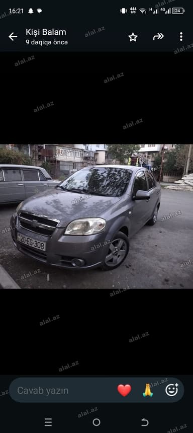 Chevrolet Aveo sedan – boz rəng. Xüsusiyyətlər:ili 2006 - Kuzov: 4