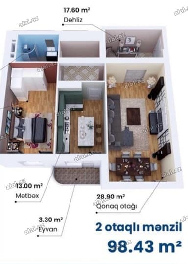2 otaqlı, Yeni tikili, m. Nəsimi, 99 kv. m
