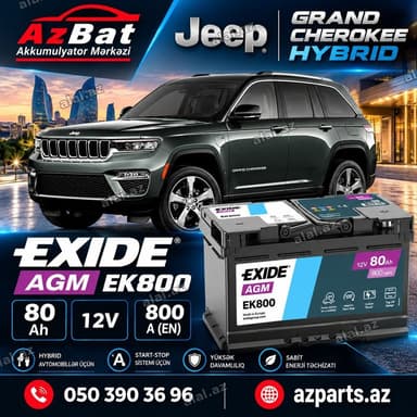 🔋 АККУМУЛЯТОР EXIDE AGM EK800 80 Ah ДЛЯ JEEP GRAND CHEROKEE HYBRID 🚘