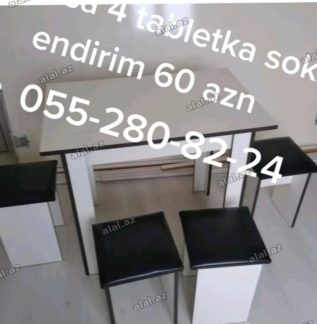 Mətbəx üçün, Yeni, Açılmayan, Dördbucaq masa, 4 stul
