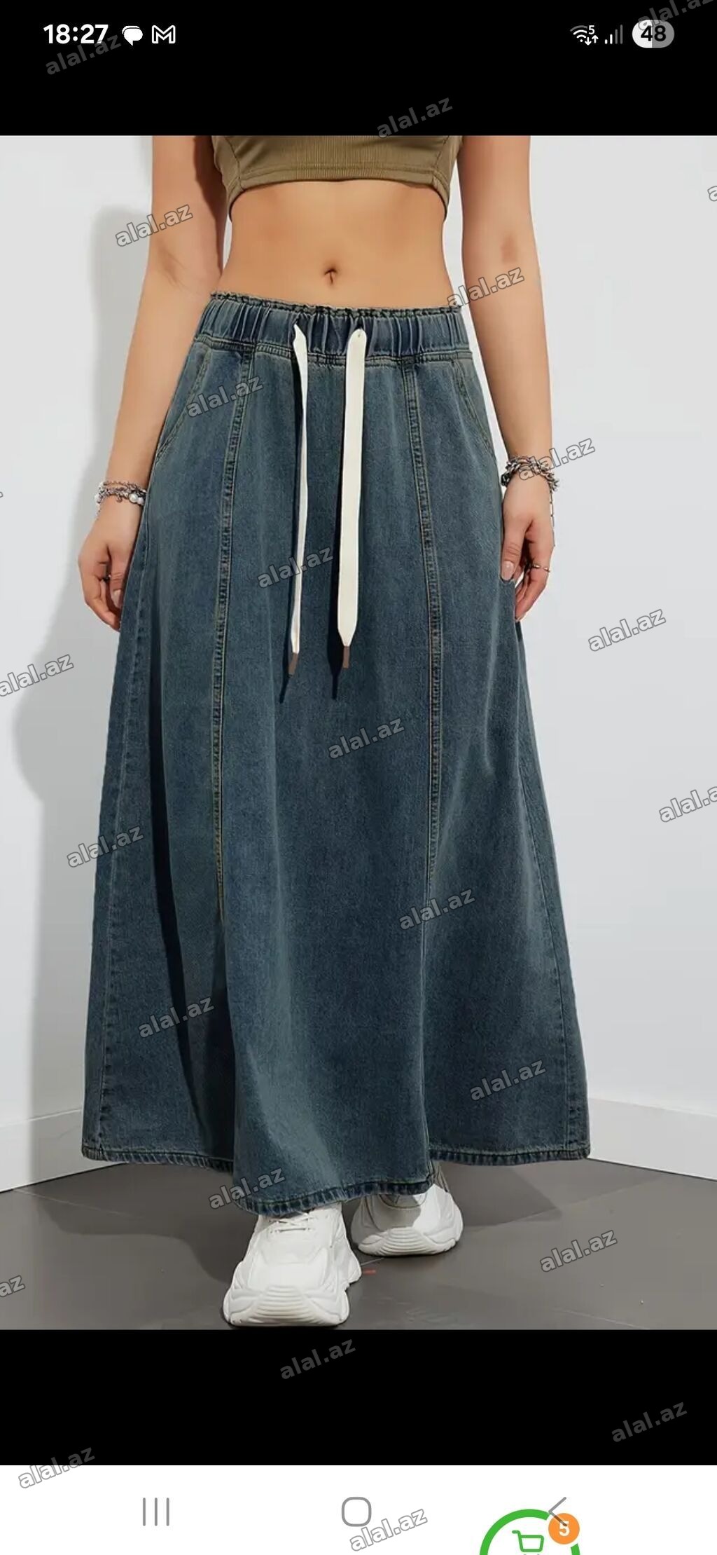 M raz teze Qadınlar üçün uzun denim ətək: - Model: A-kəsim, geniş və