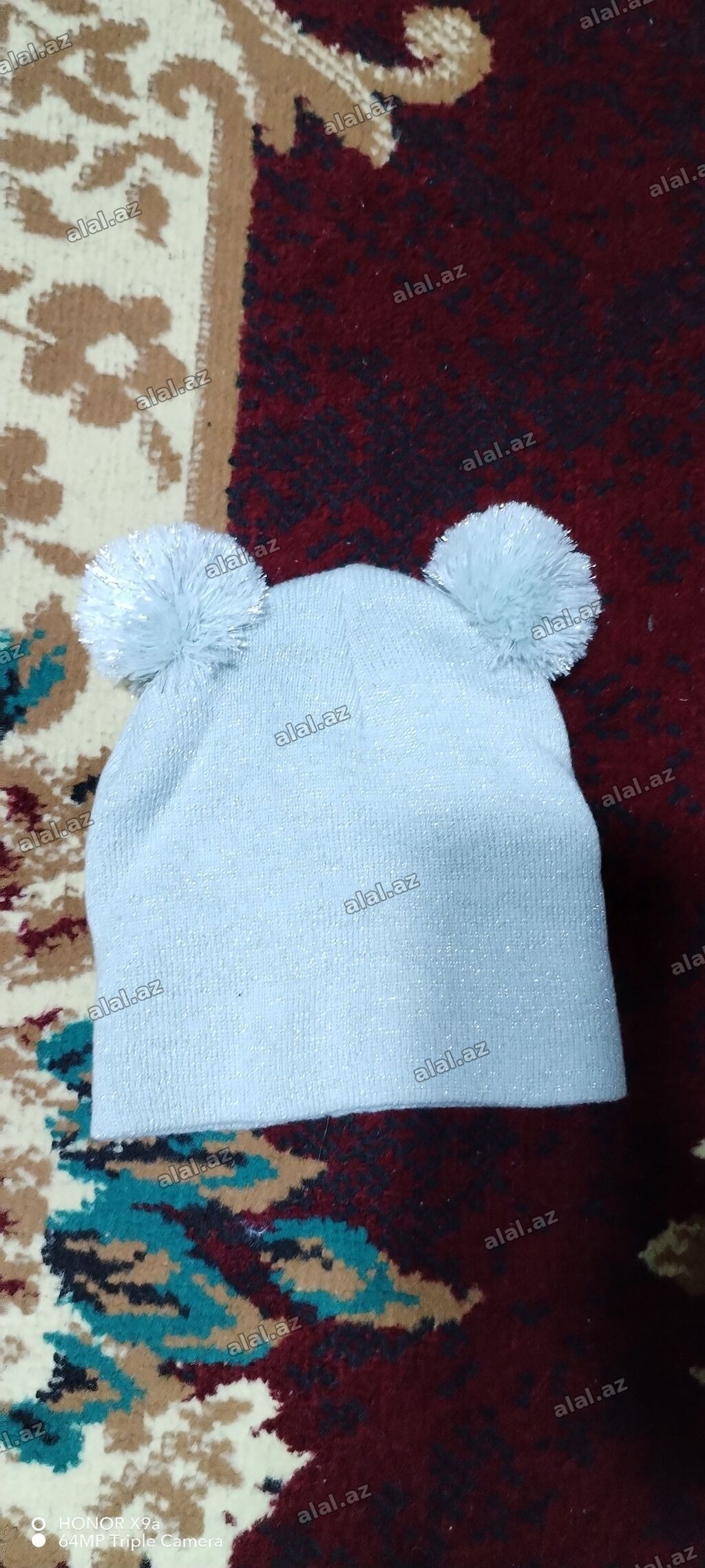 Uşaq papağı – iki ponponlu, açıq mavi rəngdə - Model: trikotaj uşaq