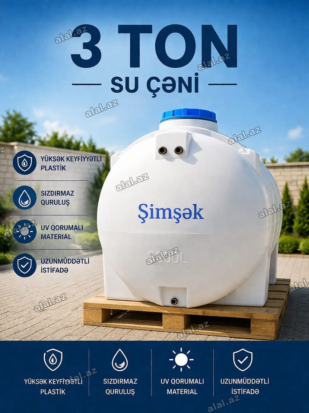 Bak, Plastik, 3000 l l, Yeni, Pulsuz çatdırılma