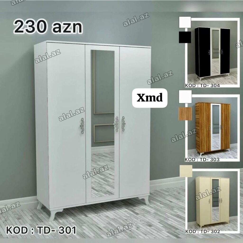 Üç qapılı paltar dolabı – KOD: TD-301 Qiymət: 230 AZN - Klassik