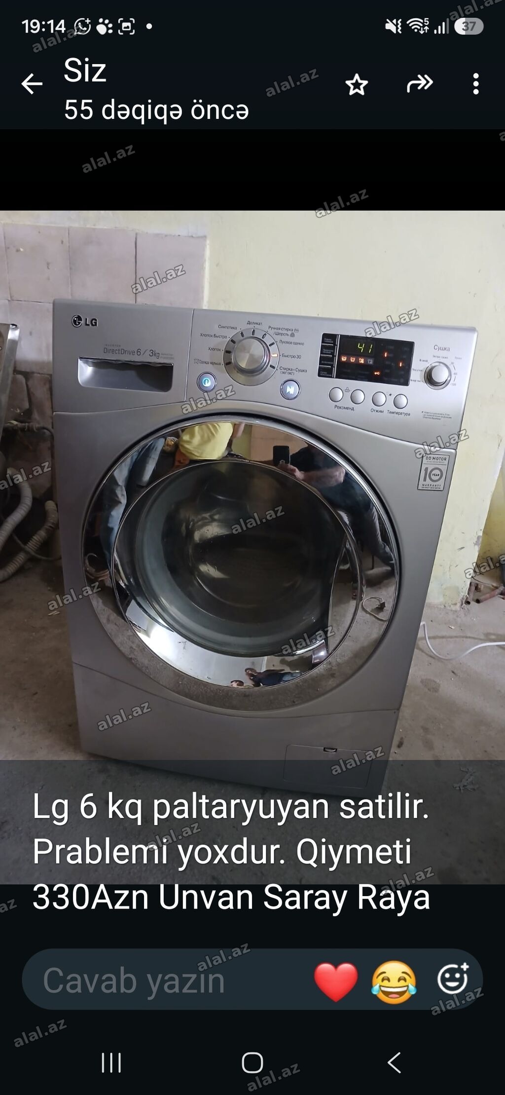 LG paltaryuyan maşın – 6 kq yuma, 3 kq qurutma. Direct Drive