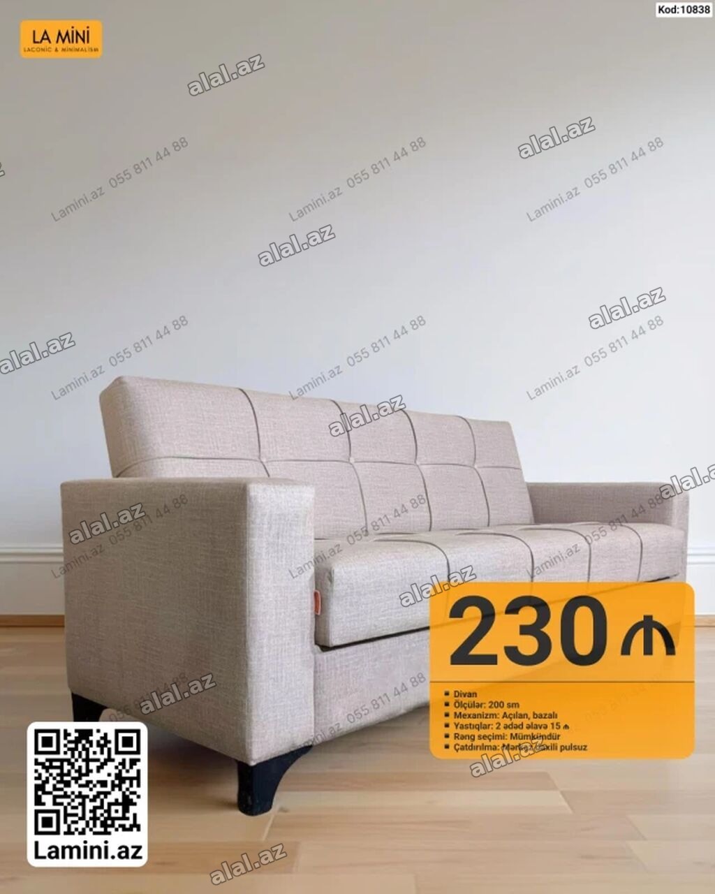 Məhsul: Divan (Kod: 10838) - Ölçü: 200 sm - Mexanizm: Açılan, bazalı