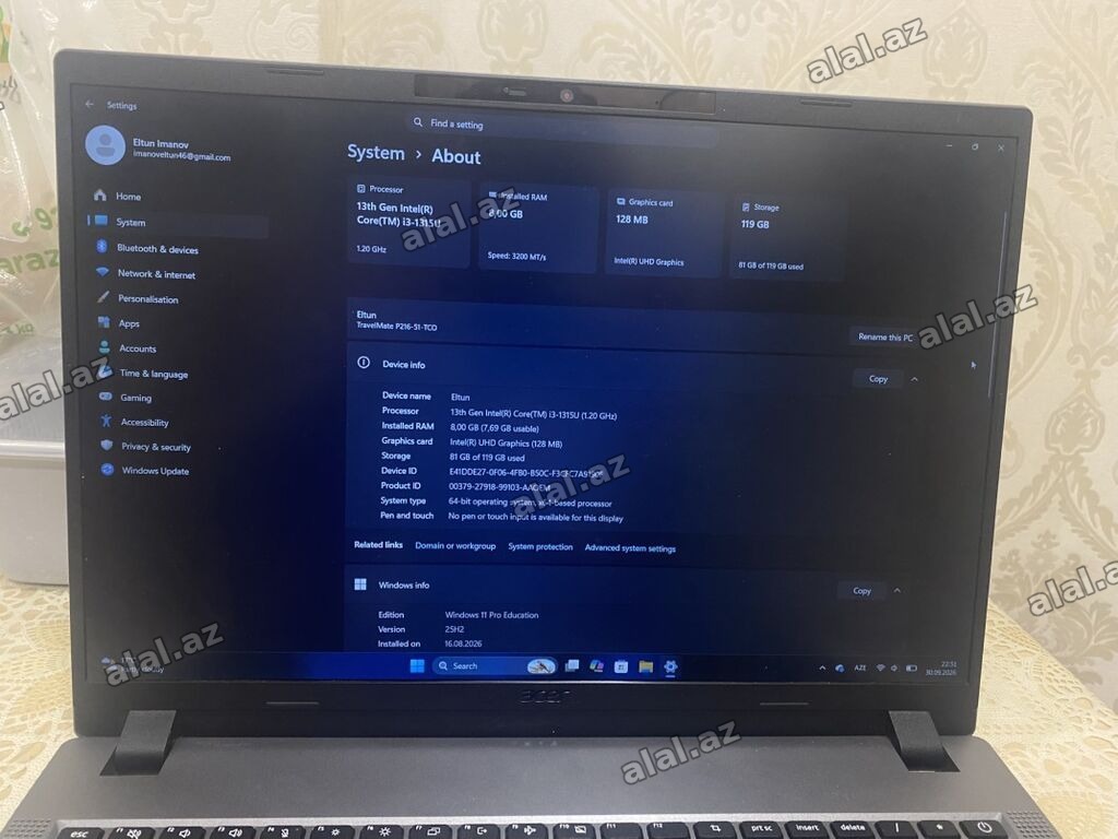 💻 Acer TravelMate P2 — Satılır 🔹 Model: Acer TravelMate P216-51-TCO 🔹