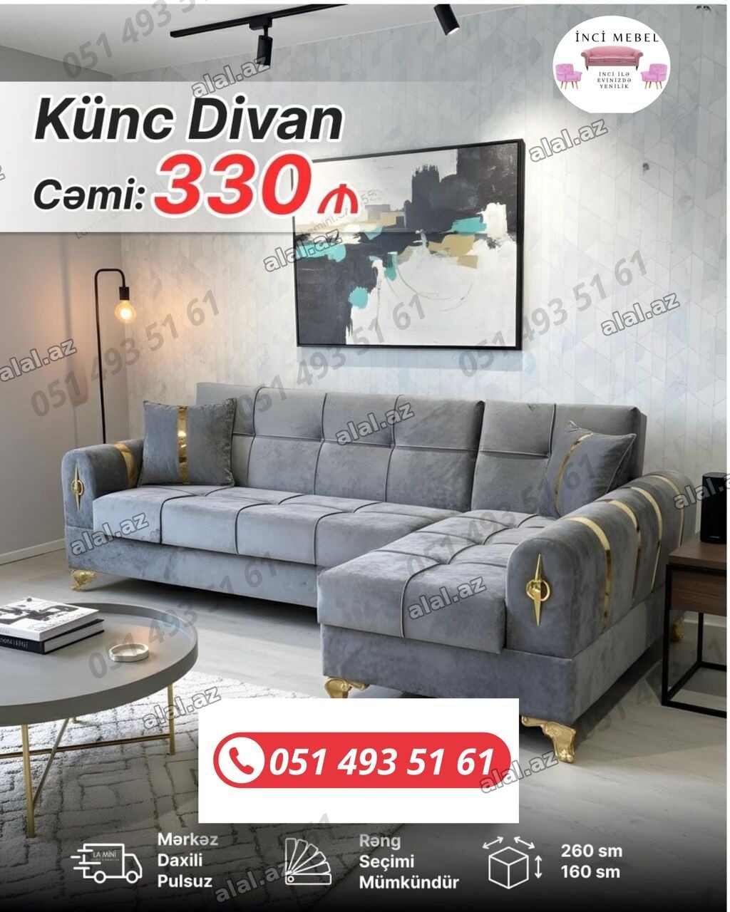 Künc divan, Yeni, Açılan, Bazalı, Parça, Şəhərdaxili pulsuz çatdırılma