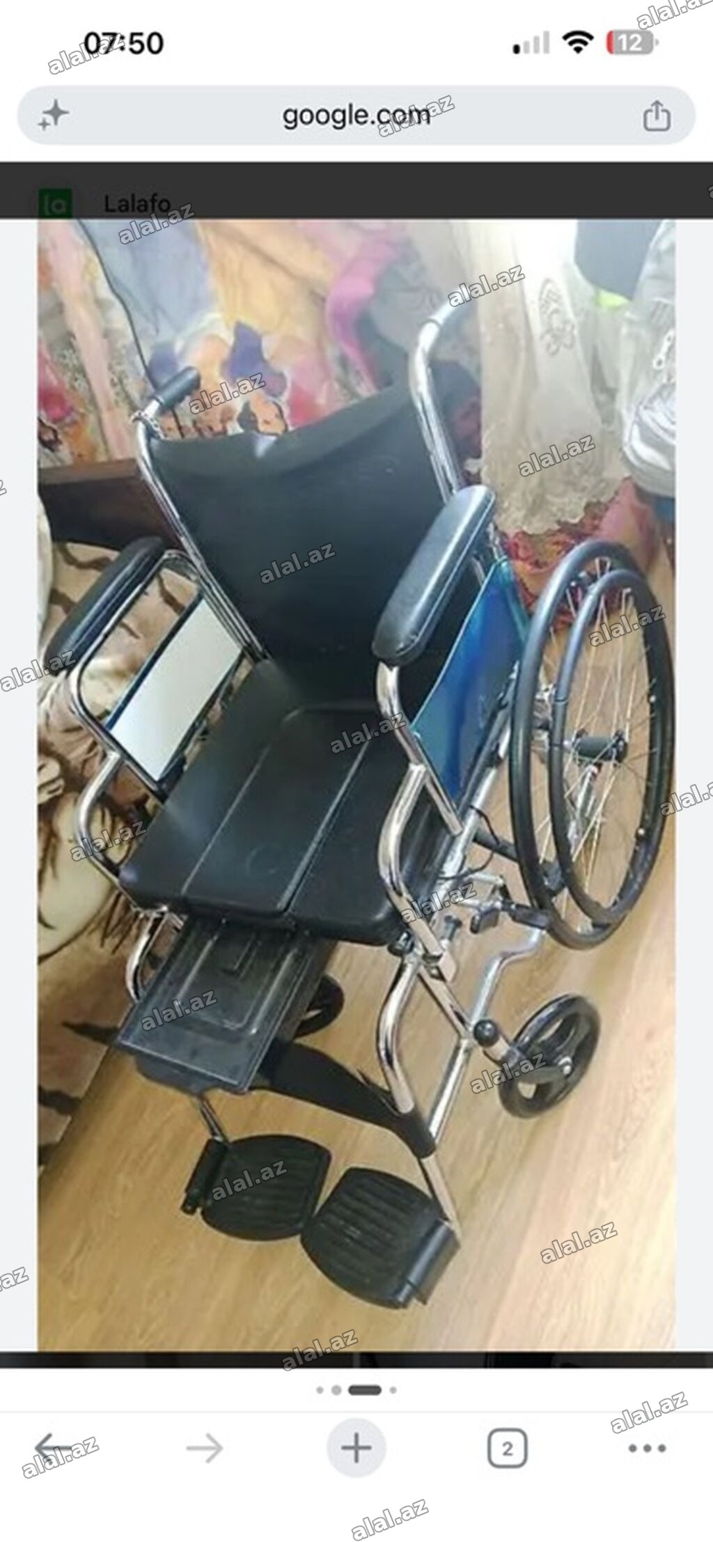 **Sanitarlı (tualetli) əlil arabası** Xrom örtüklü metal çərçivəyə