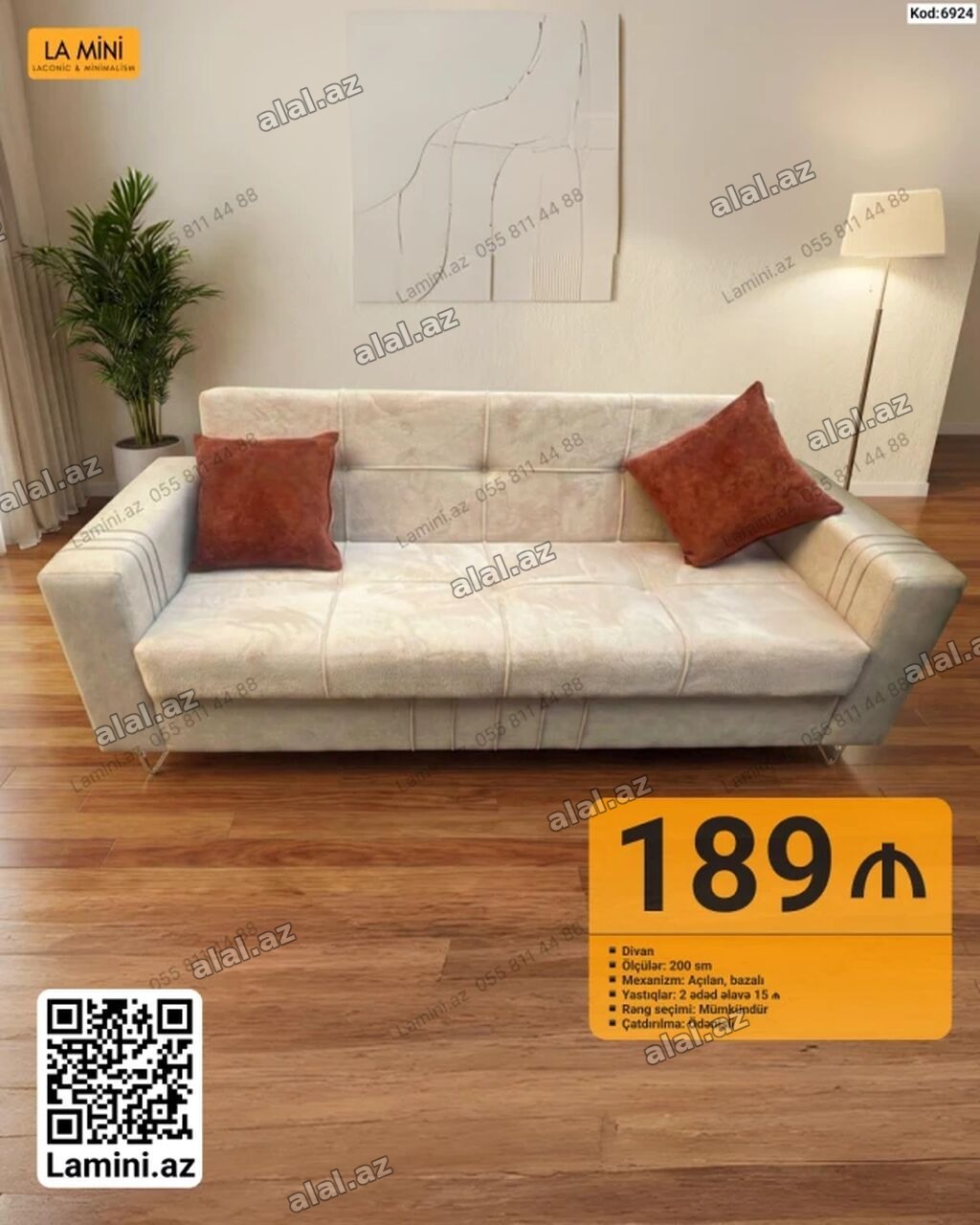 La Mini – Divan (Kod: 6924) - Ölçü: 200 sm - Mexanizm: Açılan, bazalı