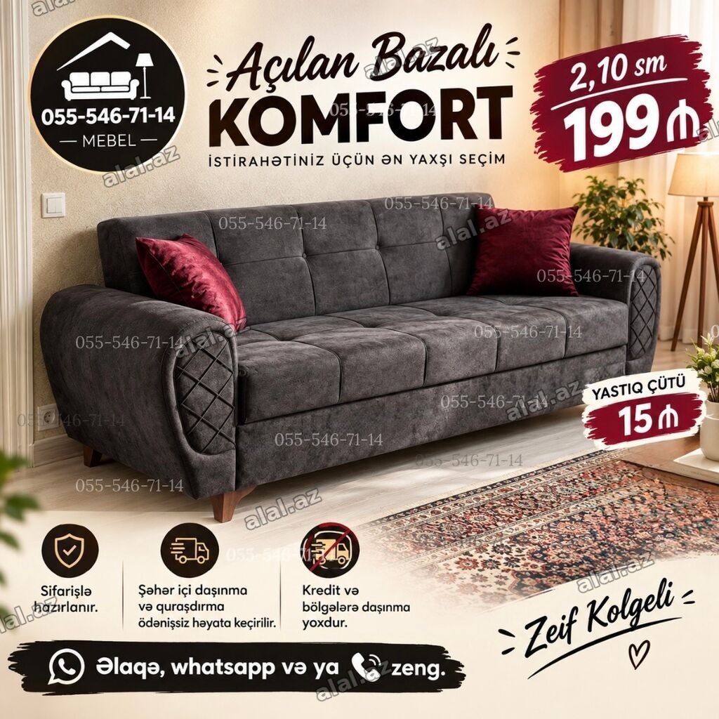 Divan, Qonaq otağı üçün, Bazalı, Açılan