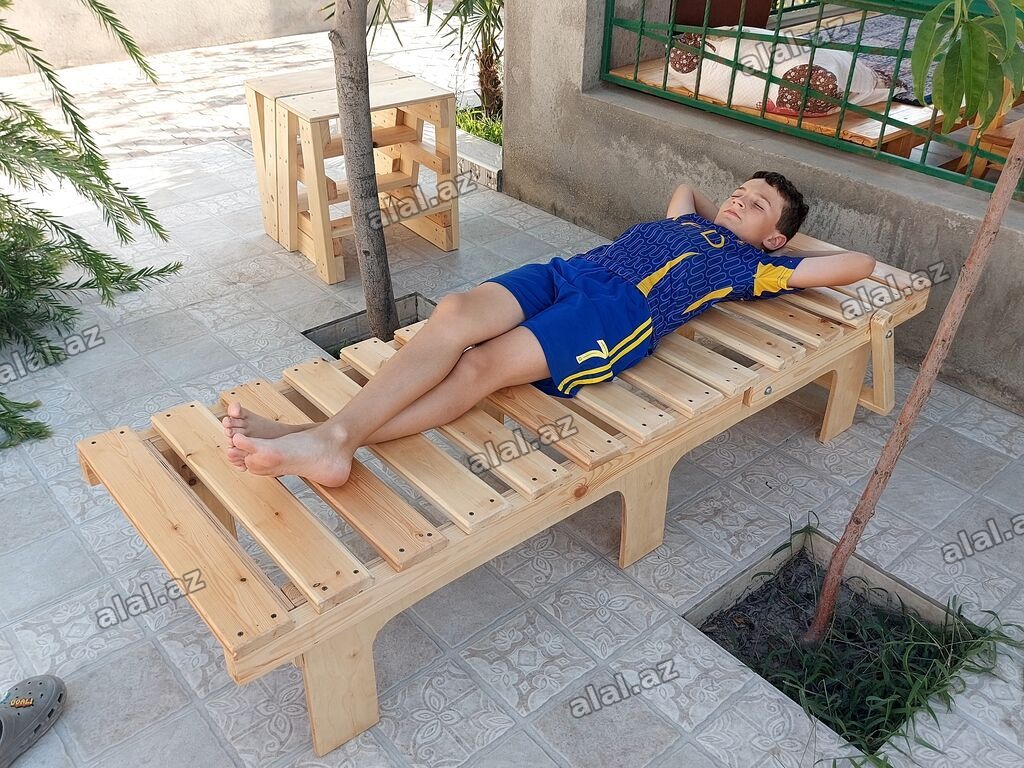 Taxta terras/bağ şezlongu – tənzimlənən arxalıq - Material: tam ağac