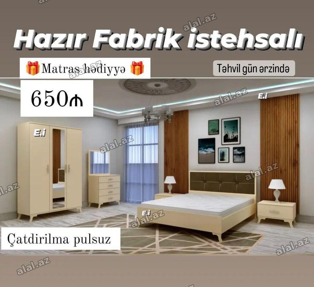 Yataq otağı mebel dəsti — Hazır fabrik istehsalı Dəst tərkibi: - İki
