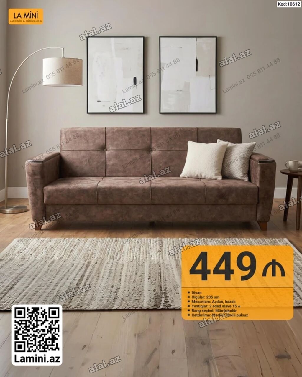 Divan – Kod: 10612 - Ölçü: 235 sm - Mexanizm: açılan, bazalı (yataq