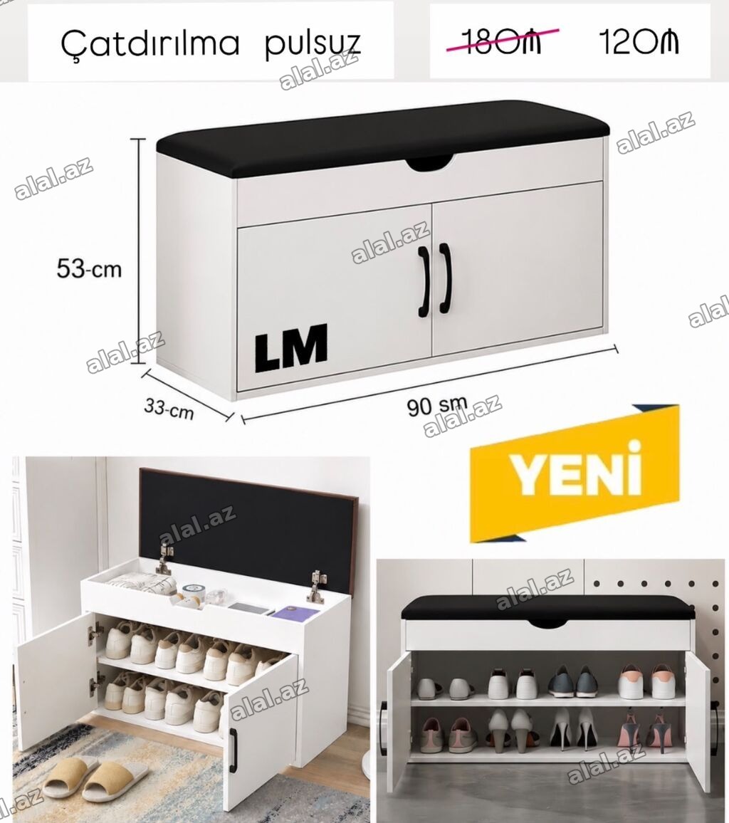 Ayaqqabı dolabı və oturacaq-benk - Ölçülər: 90 sm (eni) x 33 sm