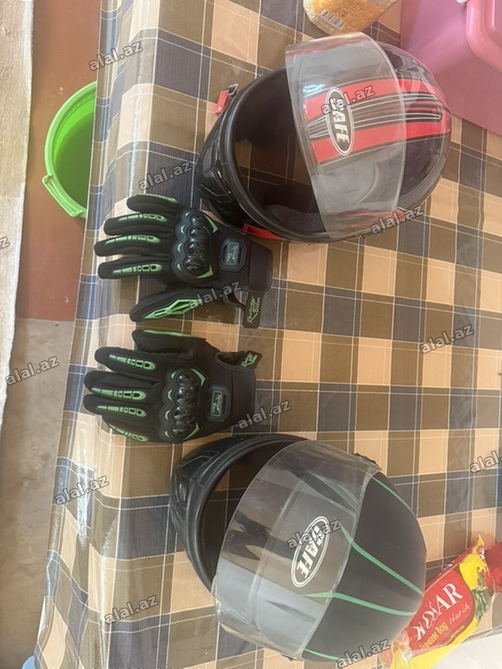 Motosiklet təhlükəsizlik dəsti - 2 ədəd “SAFE” markalı tam üzlü kask