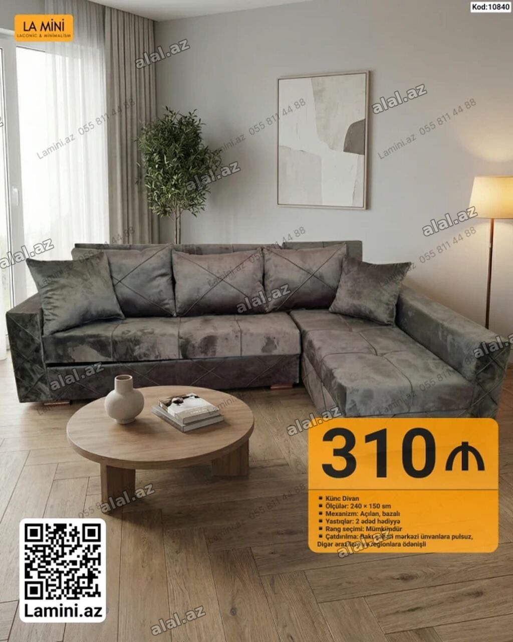 Künc Divan – Kod: 10840 • Ölçülər: 240 × 150 sm • Mexanizm: açılan