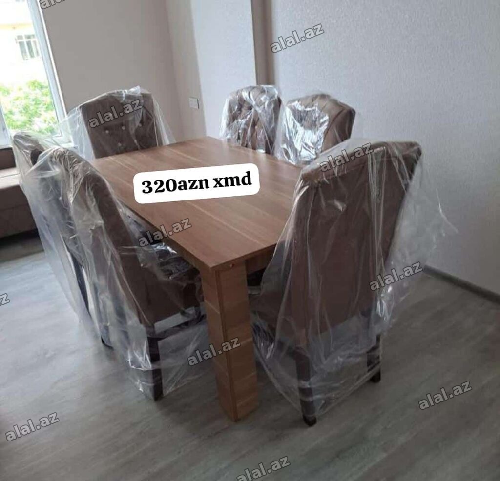 Yemək stol dəsti - Dəst: 1 ədəd düzbucaqlı yemək masası + 6 ədəd