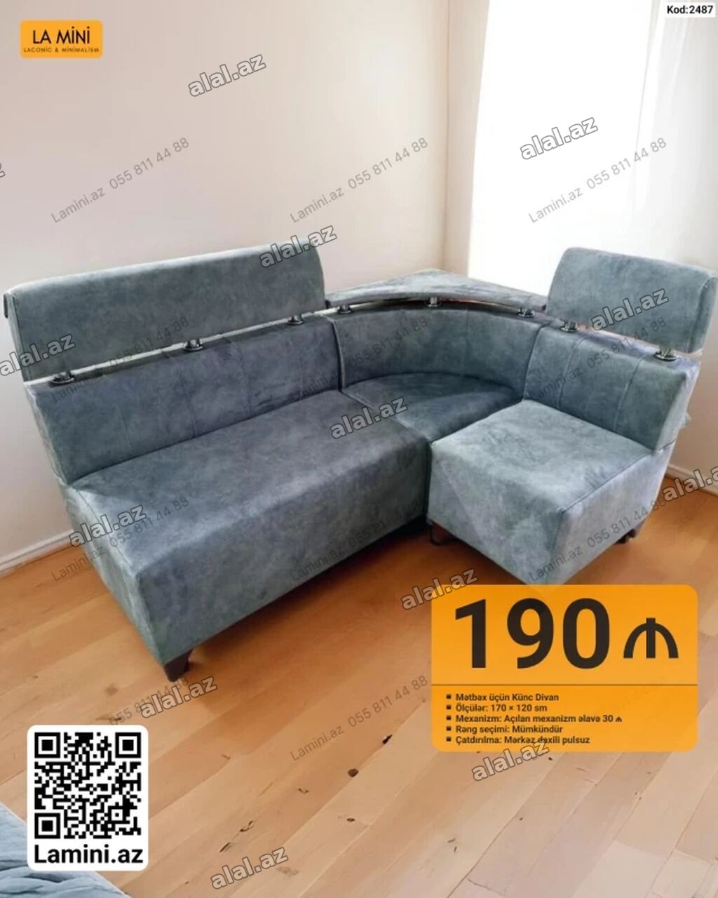 Mətbəx üçün künc divan - Ölçülər: 170 × 120 sm - Mexanizm: açılan