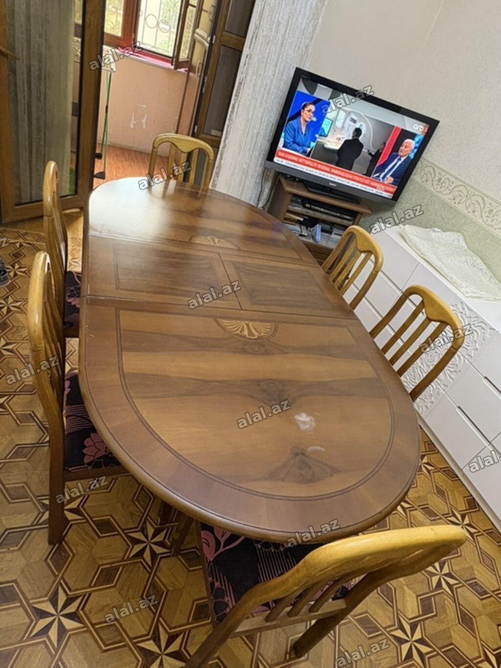 Oval formal yemək masası dəsti - Dəst: 1 yemək masası + 6 stul -