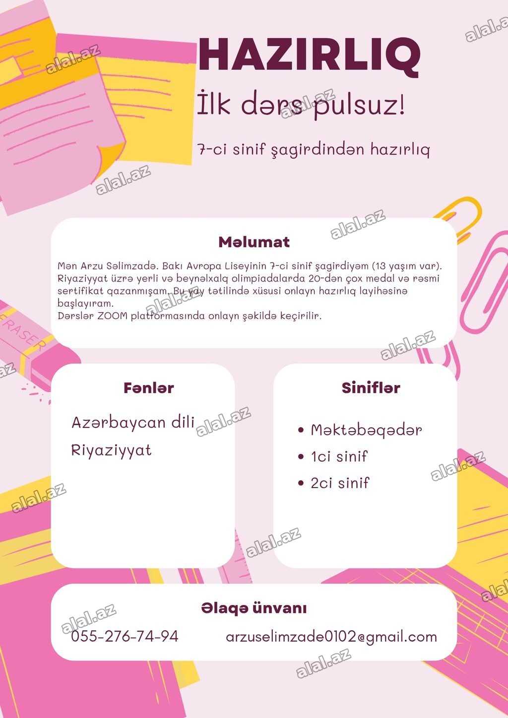 Məktəbəqədər və ibtidai sinif hazırlığı, Azərbaycan dili, Fərdi, Onlayn, Qrup