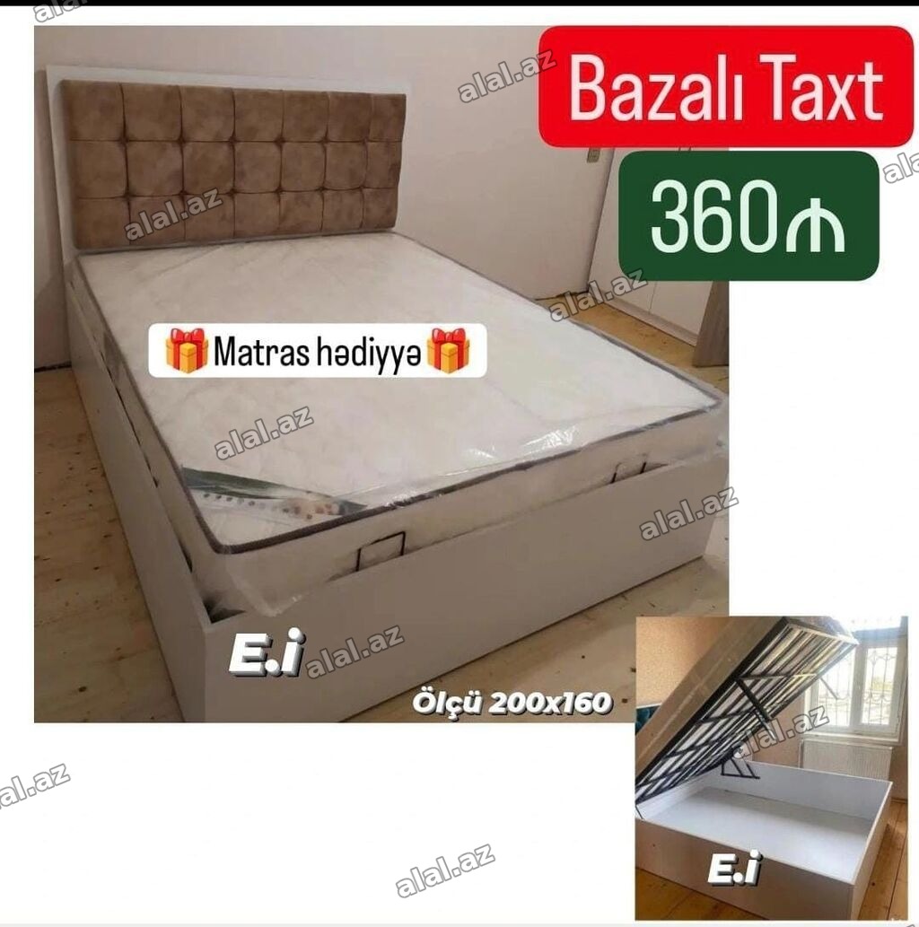 Bazalı taxt – ölçü 200x160 sm. - Açar-bazalı konstruksiya: yuxarıdan