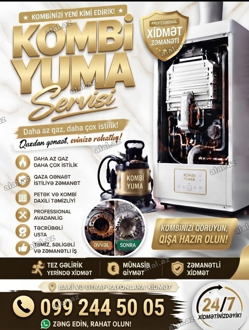 Kombi xidmətləri təqdim olunur: - Kombi yuma – - Kombi təmiri -