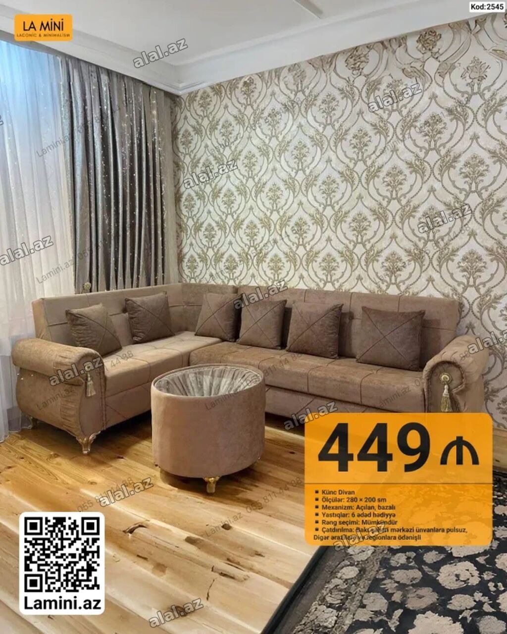 Künc divan – La Mini - Ölçülər: 280 × 200 sm - Mexanizm: Açılan