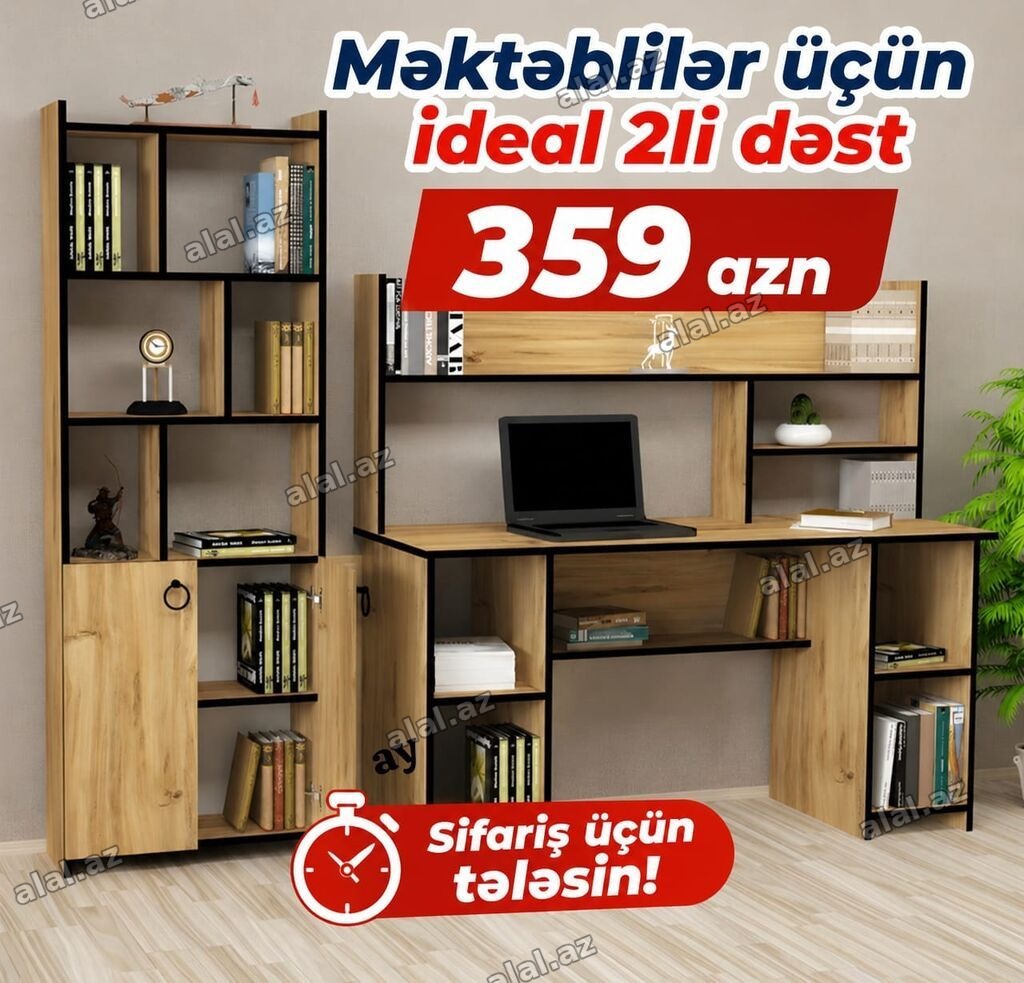 Məktəblilər üçün ideal 2-li dəst – iş masası və kitab şkafı - Rəng və