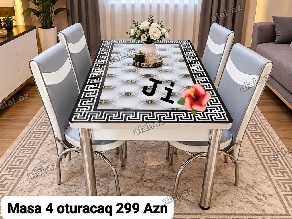 Mətbəx/dinləmə otağı üçün zərif dizaynlı masa və 4 ədəd oturacaq