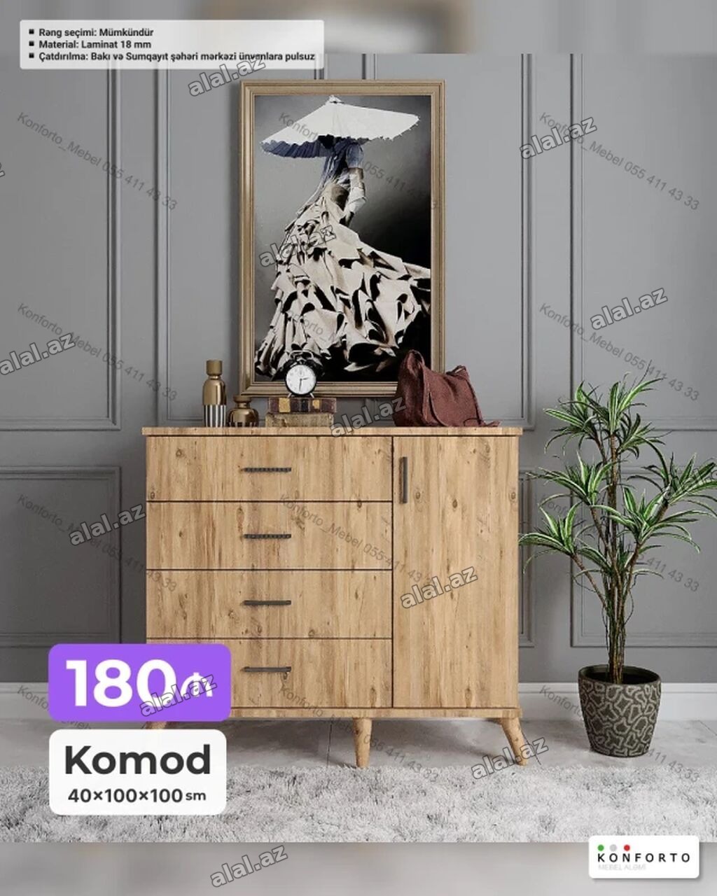 Komod – 40×100×100 sm - Material: 18 mm laminat - Rəng seçimi