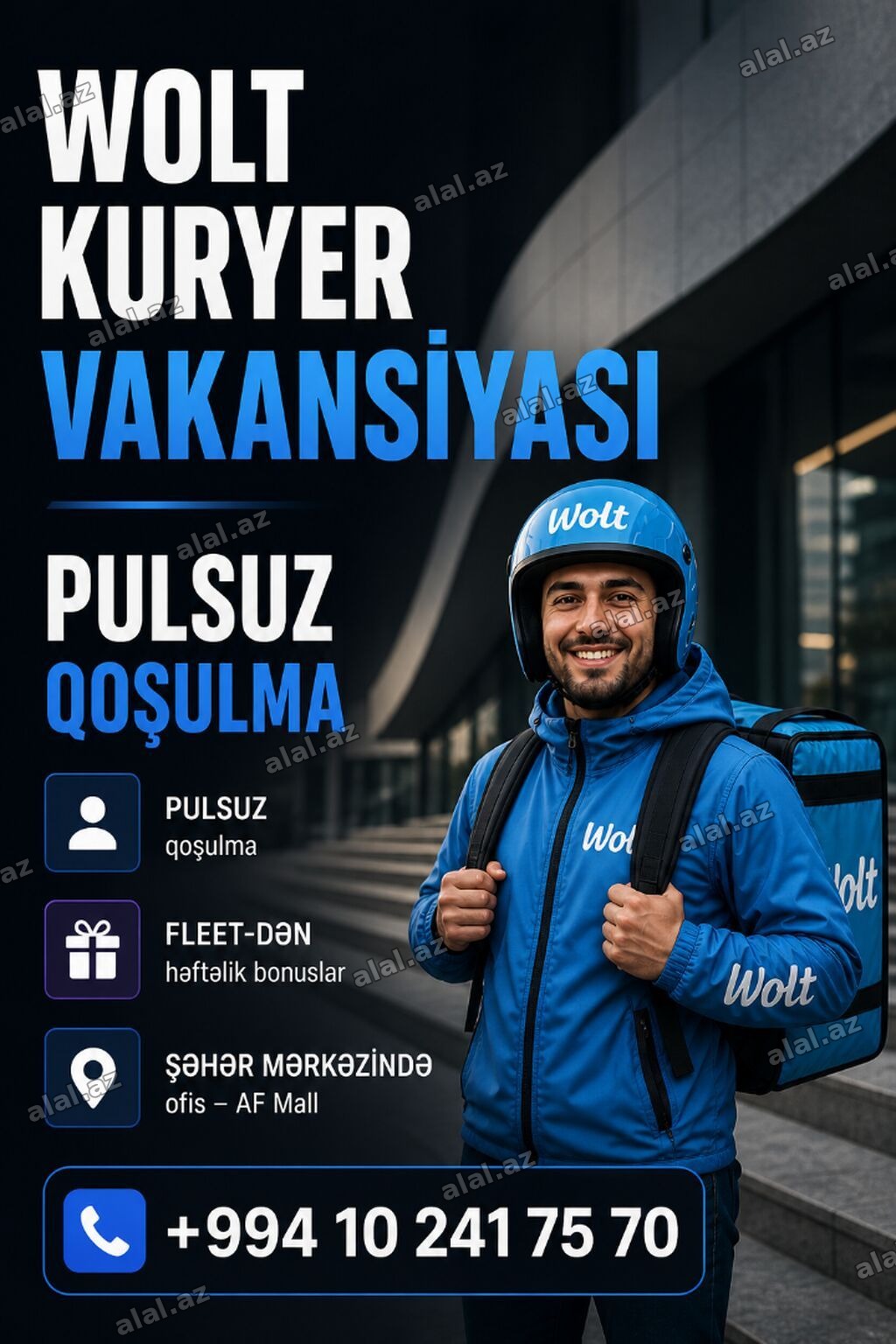 Sürücü-kuryer tələb olunur, Şəxsi nəqliyyat vasitəsi ilə, Həftəlik ödəniş, Təcrü