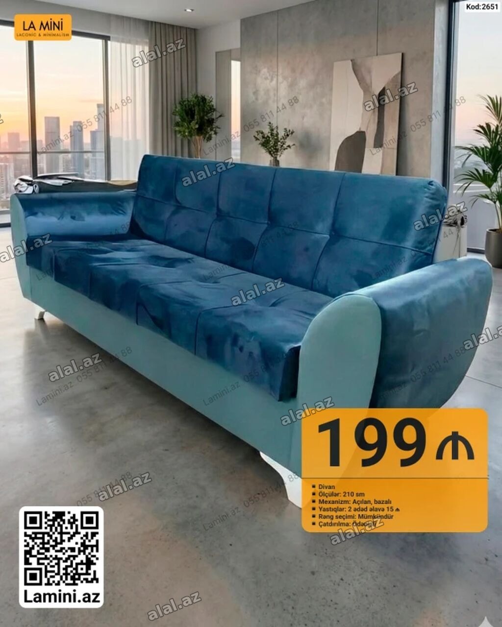 Məhsul: Divan (Kod: 2651) - Ölçü: 210 sm - Mexanizm: Açılan, bazalı -