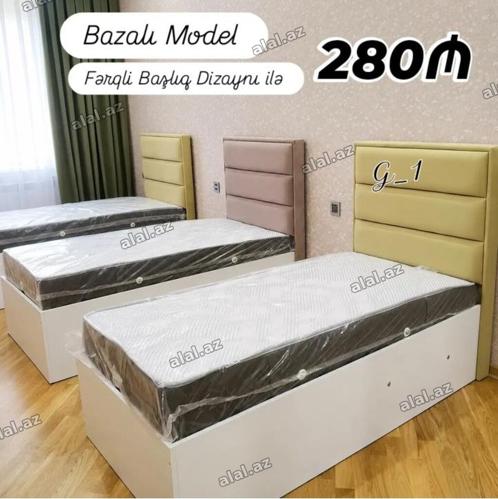 Bazalı model tək nəfərlik çarpayı. Fərqli başlıq dizaynı ilə təqdim