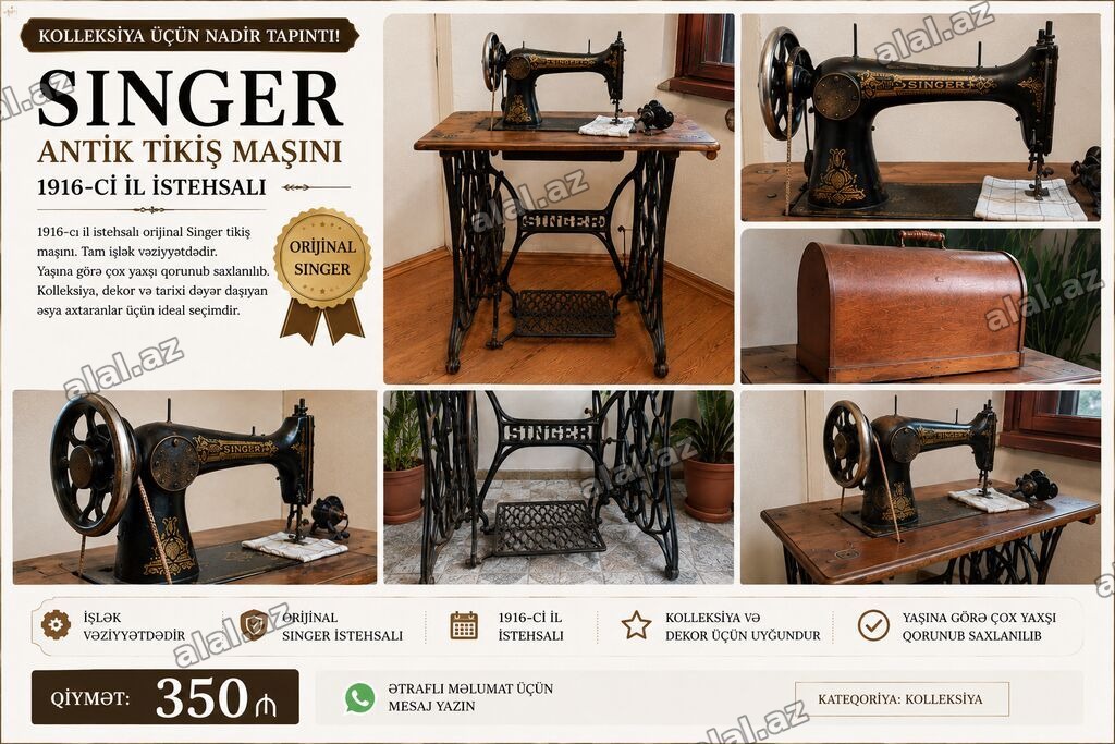 🧵 Antik Singer tikiş maşını – 1916-cı il istehsalı | Orijinal | İşlək