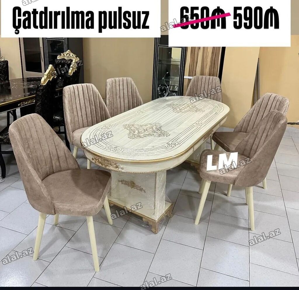 - Klassik üslubda yemək dəsti - Dəst: 1 masa + 6 stul - Masa: oval