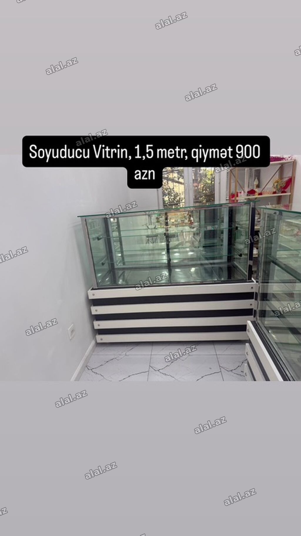 Soyuducu vitrin – 1,5 metr. - Şüşə ön və yan panellər, məhsulların