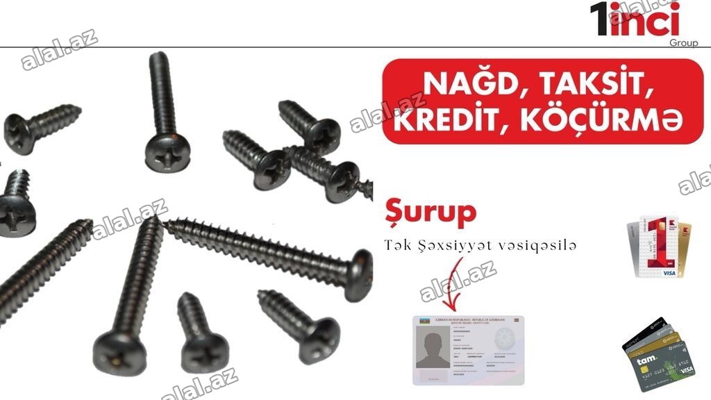 Şurup – müxtəlif ölçülərdə, kəsişmə (Phillips) başlı, metaldan