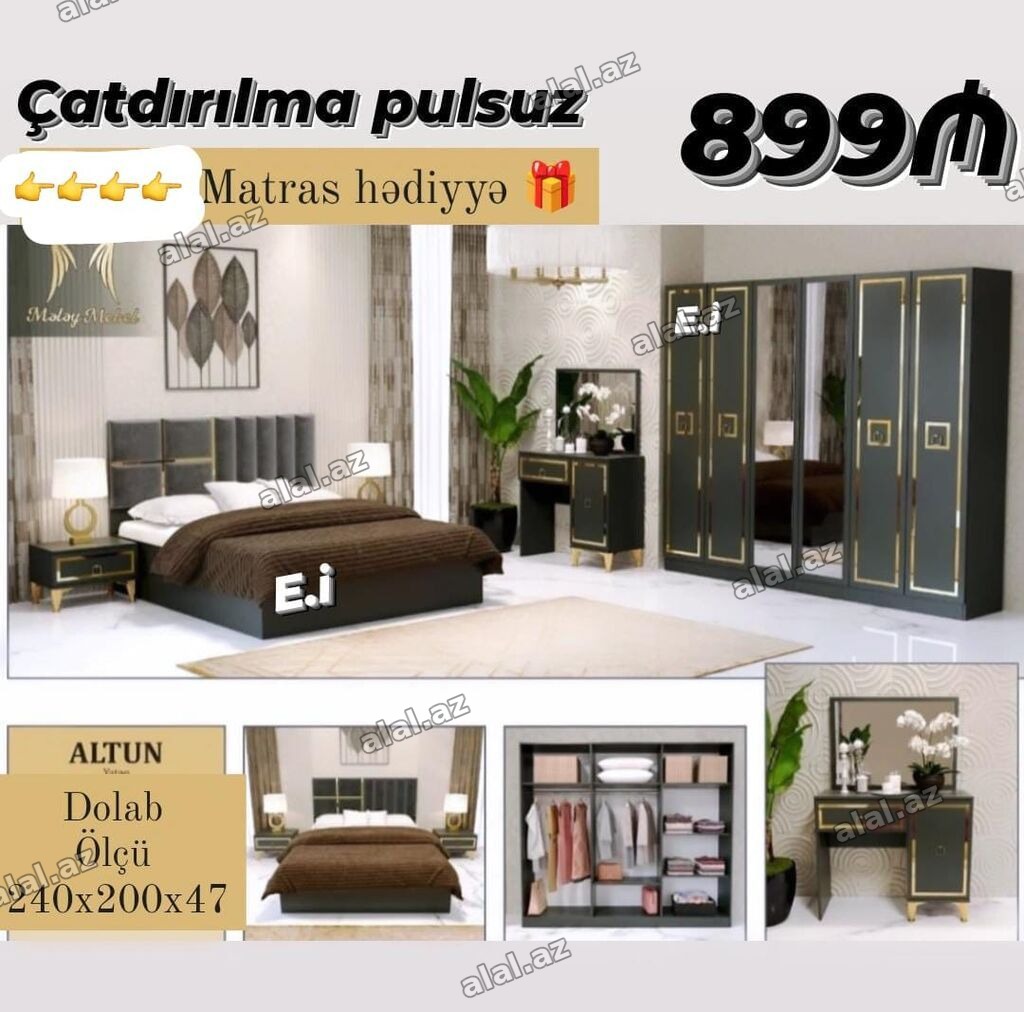Yataq otağı dəsti – ALTUN variantı Tərkibi: - Çarpayı (başlıqla) - 6