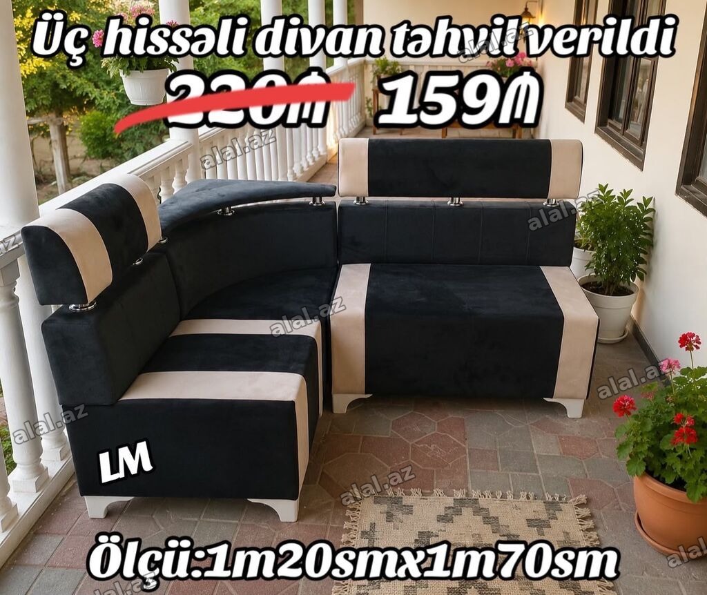 Üç hissəli divan – L formalı - Rəng: qara və bej kombinasiya - 3