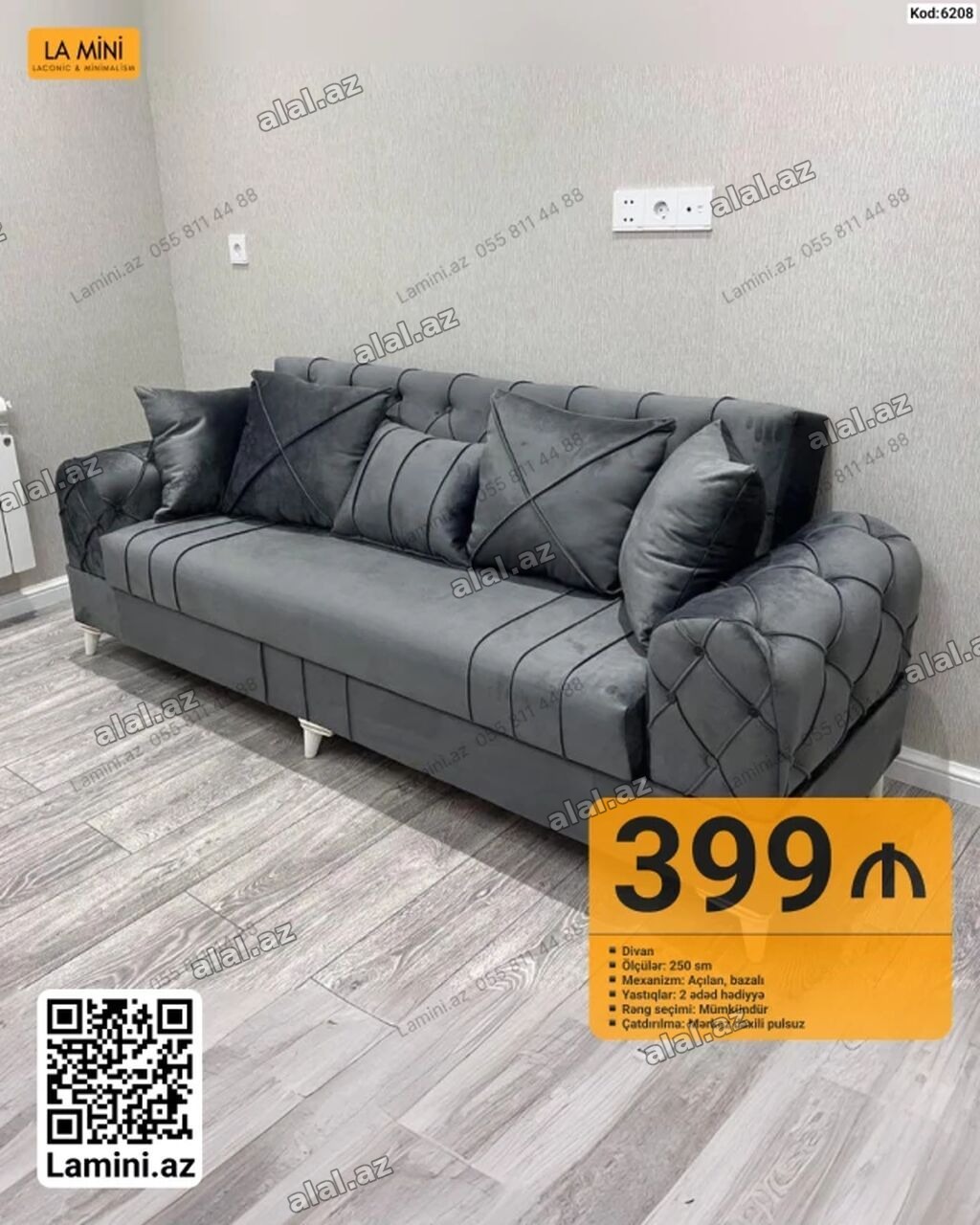 Məhsul: Divan (Kod: 6208) - Ölçü: 250 sm - Mexanizm: Açılan, bazalı