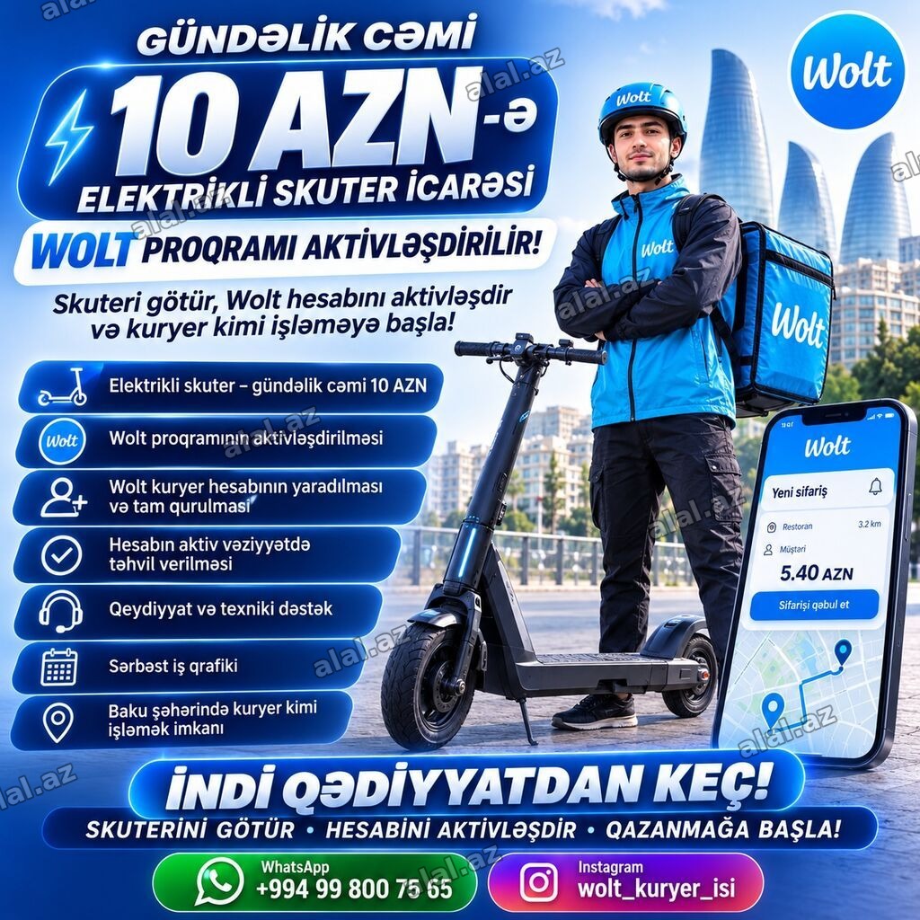 Moto-kuryer tələb olunur, Gündəlik ödəniş, Təcrübəsiz