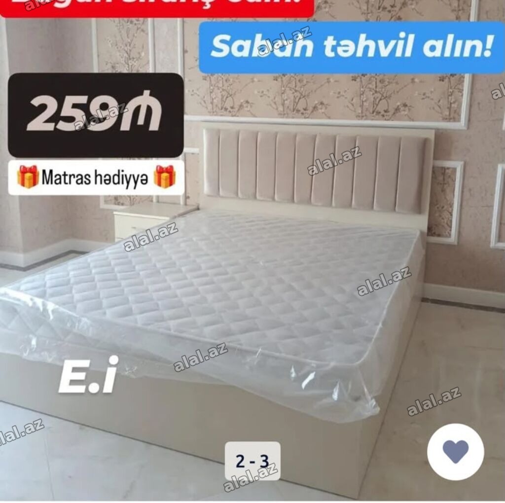 Mebel dəsti – rahat başlıq və baza ilə iki nəfərlik çarpayı. - Yumşaq