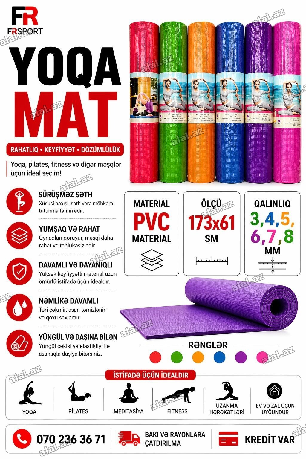 💥 yoga mat, idman xalçası, kovrik 💰 13 AZN-dən başlayaraq ✅ 7/24