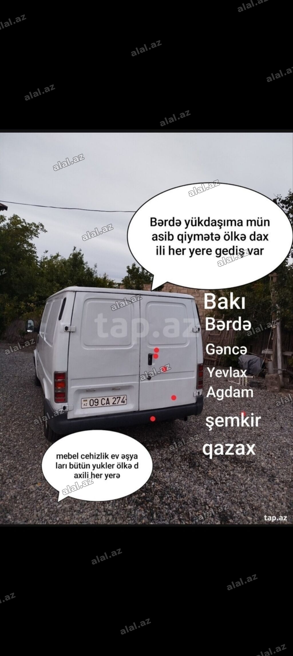 Yükdaşıma xidməti – ölkə daxili istiqamətlər - Bərdə mərkəzli