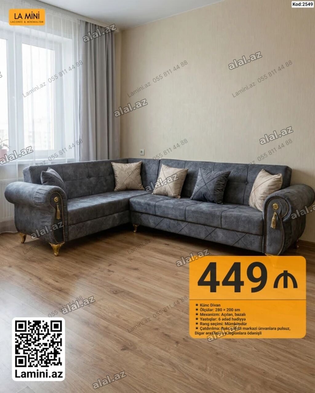 Künc divan – Kod: 2549 - Ölçü: 280 × 200 sm - Mexanizm: açılan