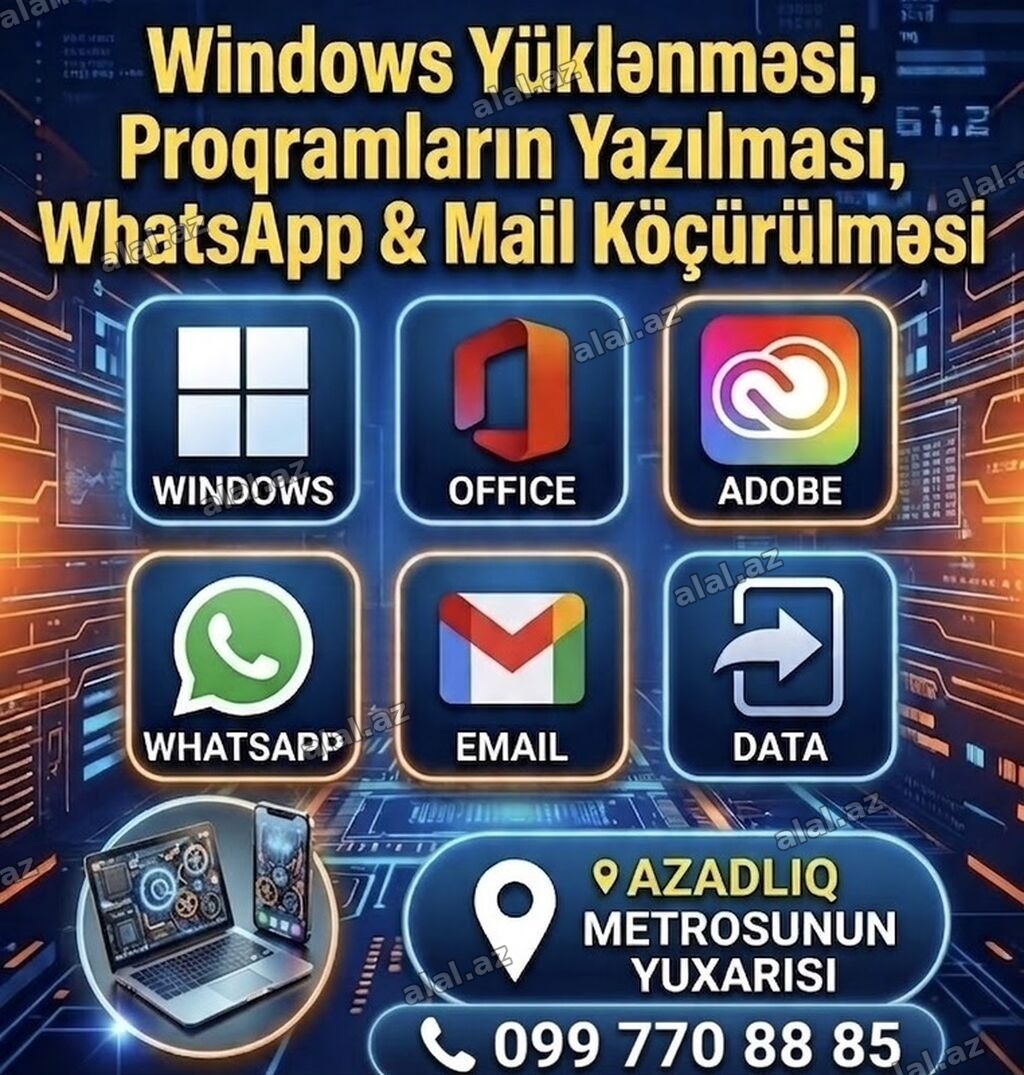 Xidmət: Kompüter və telefon üçün proqramlaşdırma və köçürmə işləri -