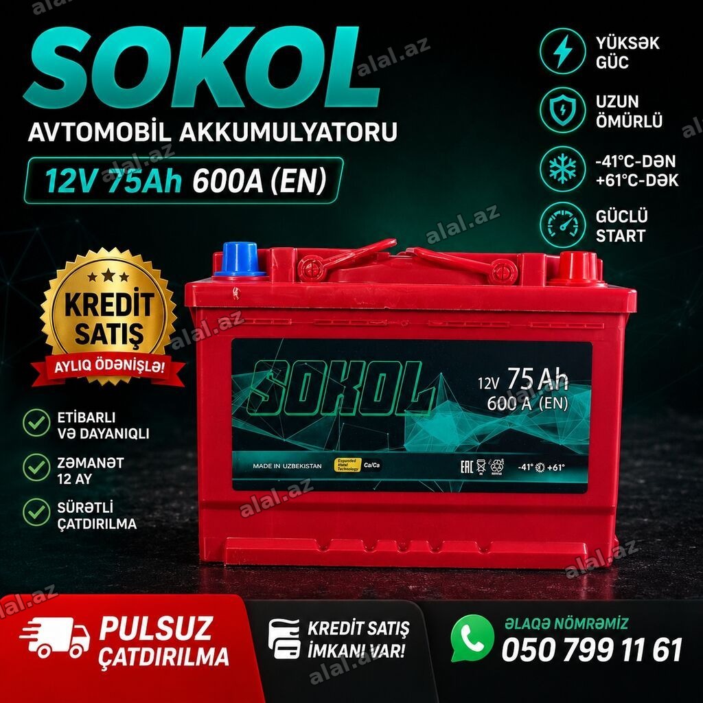 SOKOL avtomobil akkumulyatoru Akumlyator Kredit - Gərginlik: 12V -