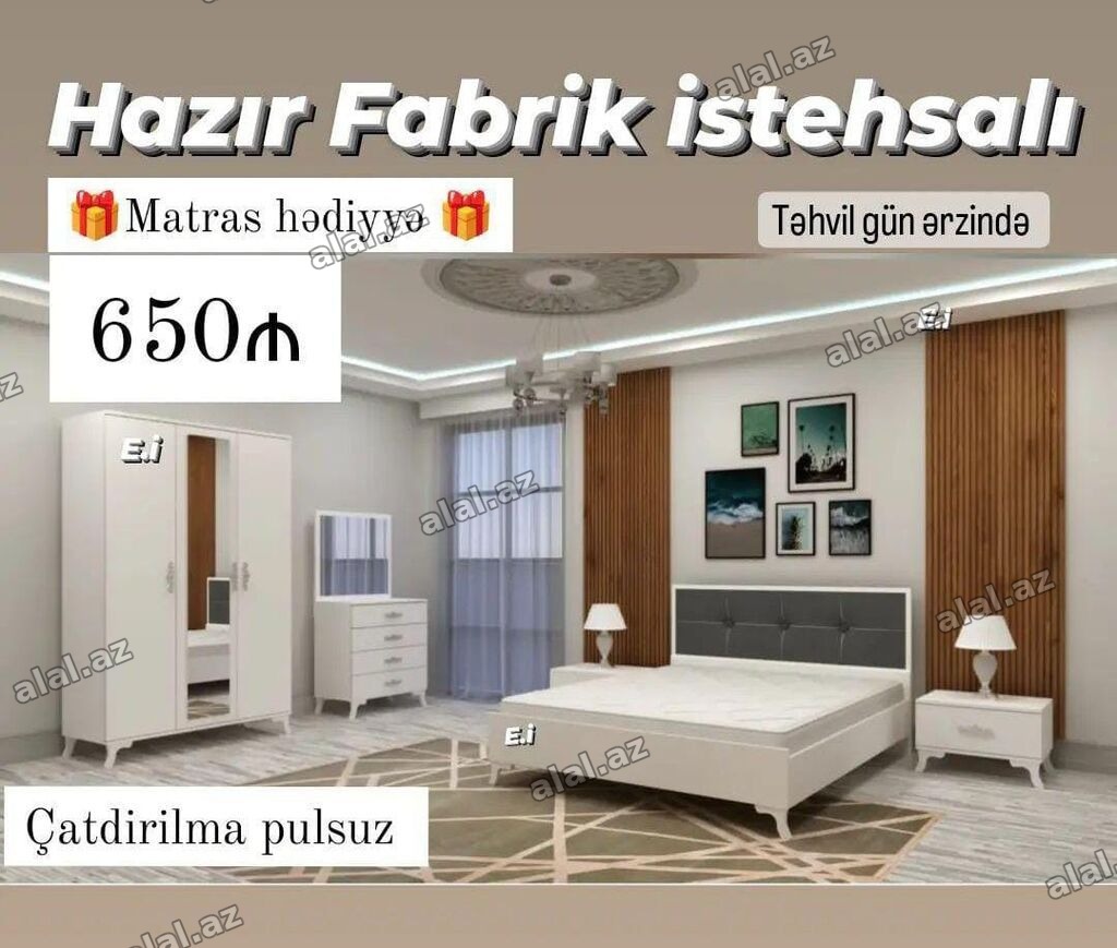Yataq otağı dəsti – Hazır fabrik istehsalı Komplekt: - Ikinefərlik