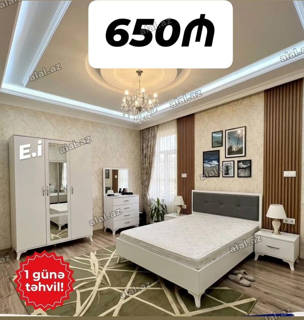 Yataq otağı mebel dəstləri Variant 1 – 650₼ - Rəng: ağ (boz başlıq